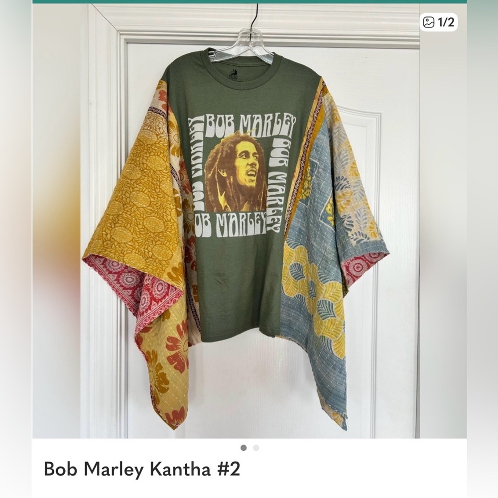 Bob Marley kantha tshirt made by @lexi_finds
